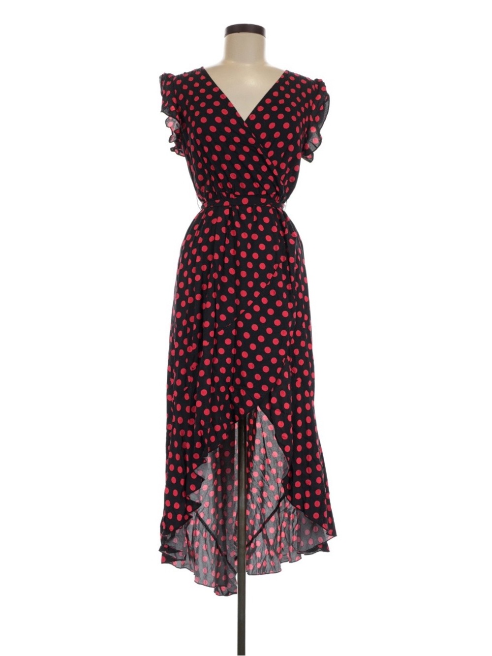 Grecerelle Black and Red Polka Dot High-Low Wrap Dress XXL